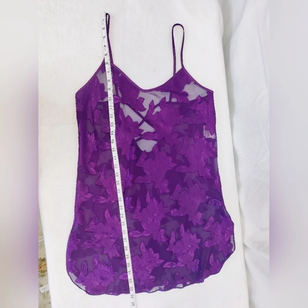 Grape Purple Sheer Slip Dress Cover Up Negligee Women's Sz Med Spaghetti Straps
